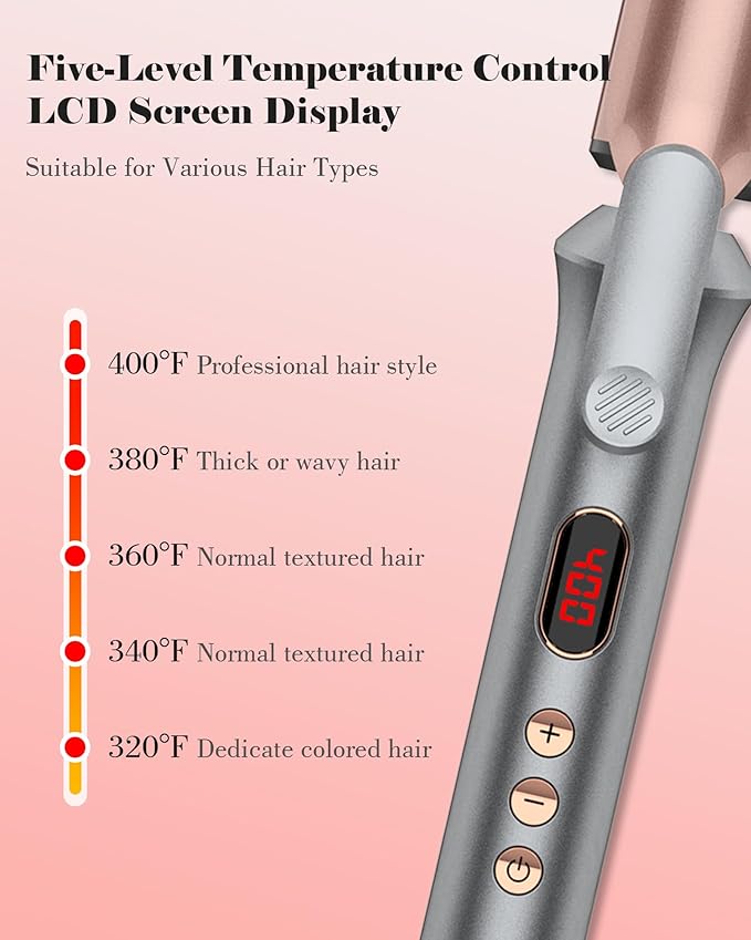 1 14 Inch Tourmaline Ceramic Curling Iron with LCD Display, Dual Voltage for Long Hair, Includes Glove, Comb, Clips and Pad