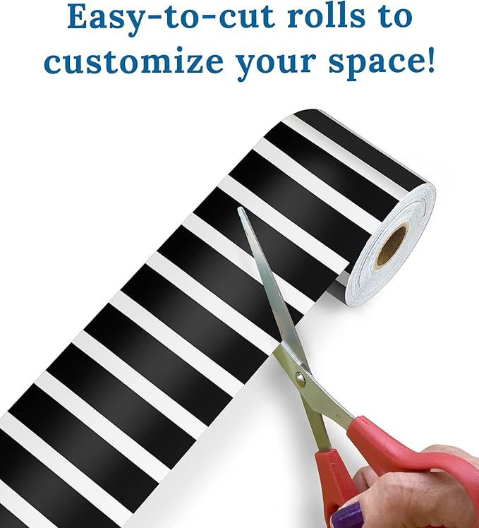 Carson Dellosa 65Ft of Black and White Stripes Bulletin Board Borders, 1 Roll of Trim for Rolling Whiteboard, Posterboard, Party, Office Decorations, and Classroom Decor
