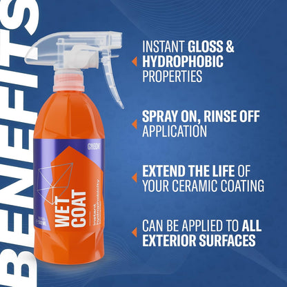 GYEON Wet Coat 4000ml - Hydrophobic Ceramic Spray Coating for Cars - High Gloss Solutions for Your Car Paint Wheels and Glass - Spray On Rinse Off Easy DIY Use Formula