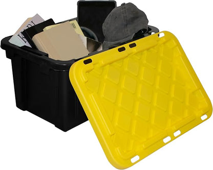 HDX 27 gal. Strong Box Plastic Storage Tote in Black and Yellow