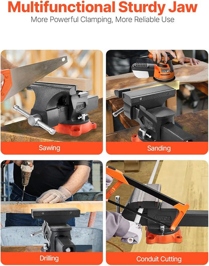 VEVOR Bench Vise, 8" Jaw Width, 8" Max Jaw Opening Multipurpose Vise with 360° Swivel Locking Base, 3.7" Throat Depth, Heavy Duty Ductile Iron Workbench Vise, Two-Way Jaws for Clamping Round Pipes