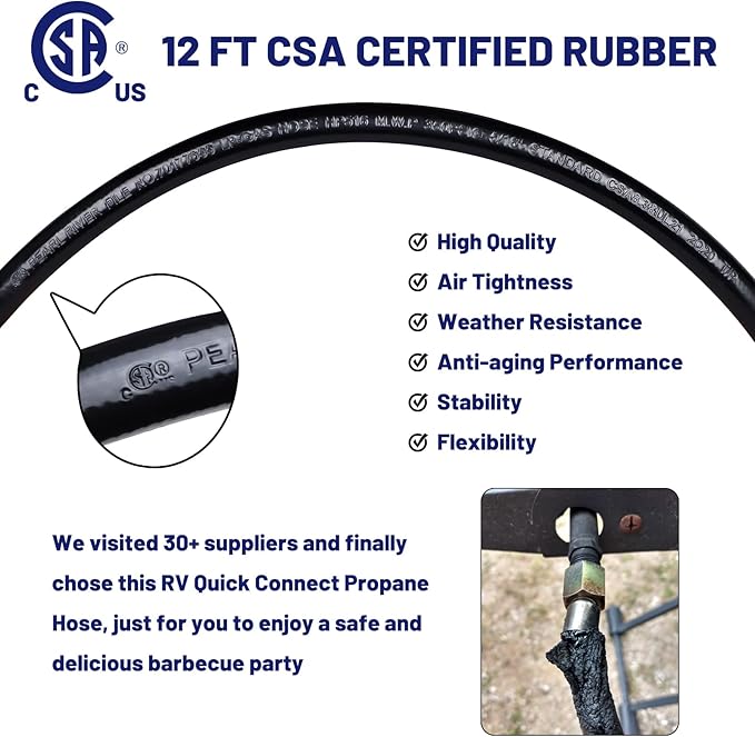 Eazy2hD 12FT RV Propane Hose with Blackstone Elbow Adapter, Low Pressure LP Quick Connect Hose for RV Grill Blackstone 17"/22" Griddle