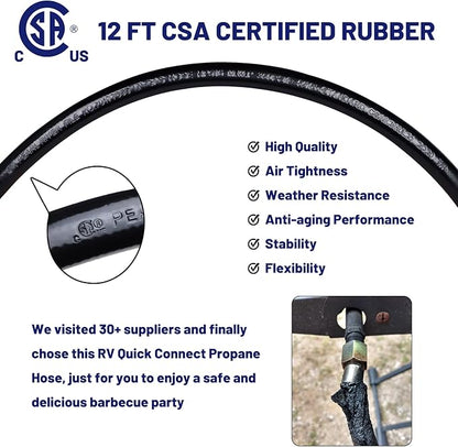 Eazy2hD 12FT RV Propane Hose with Blackstone Elbow Adapter, Low Pressure LP Quick Connect Hose for RV Grill Blackstone 17"/22" Griddle