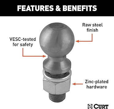 CURT 40085 Raw Steel Trailer Hitch Ball, 30,000 lbs, 2-516-Inch Diameter, 1-14 x 2-58-Inch Shank