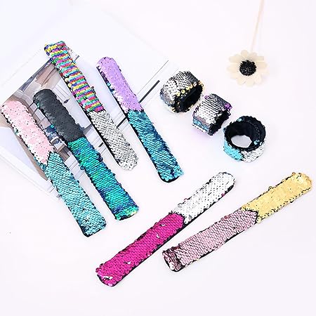 Colorful Sparkling Slap Bracelet Kids Children Party Gift Supplies For Kids Boys Girls Birthday Holiday, gold and silver