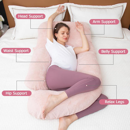 Pregnancy Pillow, U Shaped Full Body Pillow for Maternity Support, Sleeping Pillow with Cover for Pregnant Women (Dusty Pink)