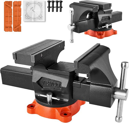 VEVOR Bench Vise, 8" Jaw Width, 8" Max Jaw Opening Multipurpose Vise with 360° Swivel Locking Base, 3.7" Throat Depth, Heavy Duty Ductile Iron Workbench Vise, Two-Way Jaws for Clamping Round Pipes