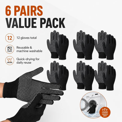 2 Pairs Work Gloves with Anti-Slip Grip Dots - Thin Breathable Cotton Gloves for Men & Women - Stretchy Cloth Gloves for Warehouse, Gardening & Woodworking (Black)