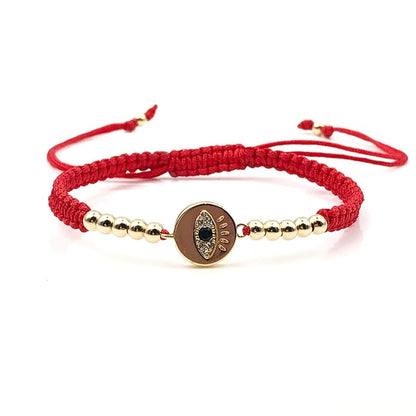 Lucky Evil Eye Charm Hand-Woven Adjustable String Bracelet for Women Protection (Red)