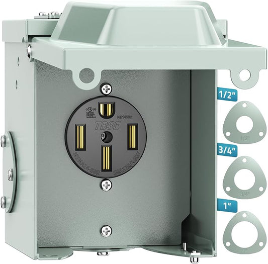 PAULINN 50 Amp RV Outlet Box, Nema 14-50R Outlet 125/250 Volt RV Plug w/Anti-Theft Lockable Swing Cover, UL Listed & Weatherproof for Camper, Electric Car, Tesla