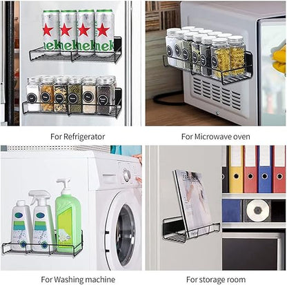 2 Pcs Magnetic Spice Rack Strong Magnetic Rack Organizer Rustproof Refrigerator Spice Shelf No Drilling Removable Magnetic Storage Rack for Metal Cabinet Kitchen Cans Seals Jars