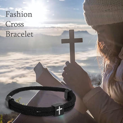 TempBeau Braided Men Rope Cross Bracelet - Adjustable Tree of Life Cord Surfing Bracelet, Handmade Nautical Navy Marine String Bracelet with Metal Knot, Easter Women Bracelets Gifts