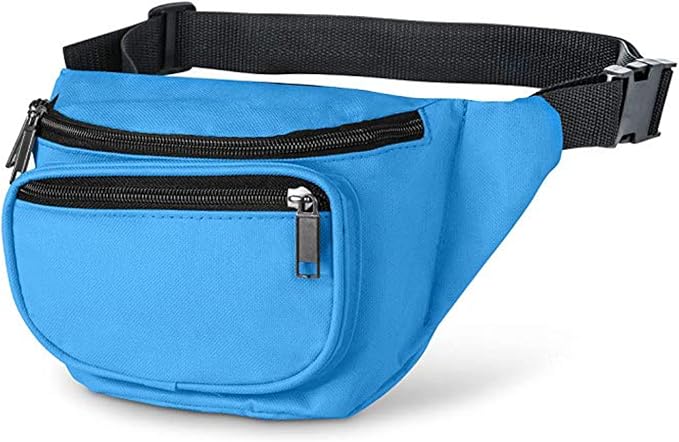 Fanny Pack, MISSMOON 3-Zipper Compartments Adjustable Waist Festival Workout Running Hiking Traveling Walking Sport Fishing Casual Hands-Free Wallets Crossbody Waist Pack Bag For Men Women Neon Blue