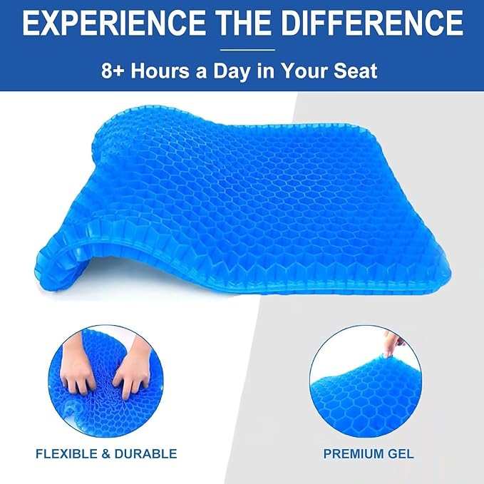 Gel Seat Cushion for Long Sitting Pressure Relief (Super Large  Thick) - Non-Slip Gel Chair Cushion for Back,Sciatica,Tailbone Pain Relief - Seat Cushion for Office Desk Chair,Car Seat,Wheelchair
