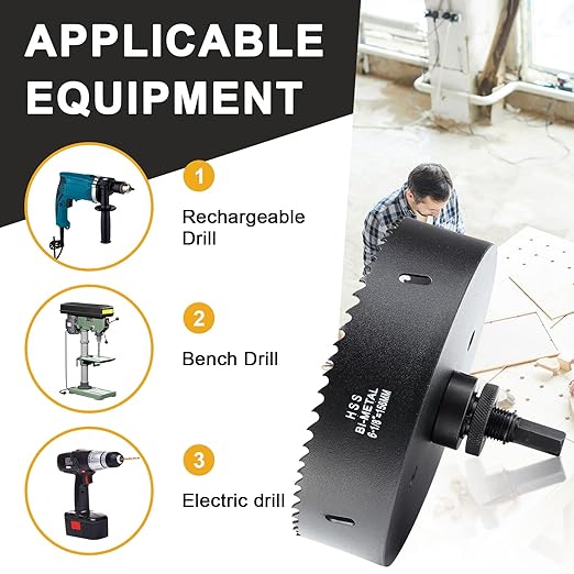 6 18 inch Hole Saw Drill Bit for Metal and Wood, M42 Bi-Metal Hole Cutter with 1.5 Cutting Depth for Drywall, Ceiling, Aluminium Alloy, Sheet Iron and Steel Frame