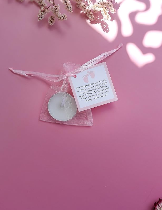 50pcs Tealight Candles Set for Baby Shower Party Favors, Christening Favors for Guests, Baby Girl Gender Reveal Favors. (pink)