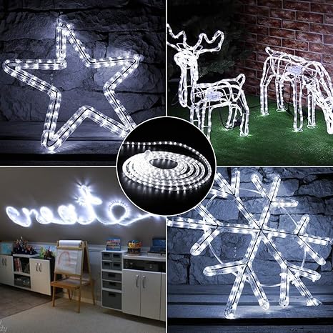 Brizled Rope Lights, 51ft 612 LED Rope Lights, 120V Plugin Christmas Rope Lights Connectable, Waterproof Cool White Indoor Outdoor Tube Lights Flexible for Holiday Garden Yard Corridor Patio Decor