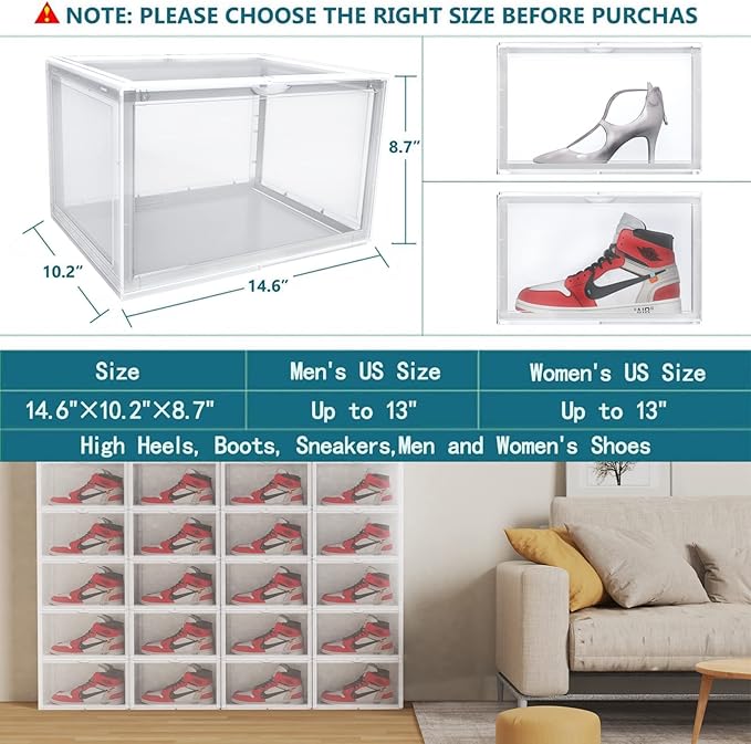 Reitu 3 Pack Shoe Storage Boxes, Clear Plastic Stackable Shoe Organizer Bins, Side Opening Sneaker Holder Containers For MenWomen sneaker Fit up to US Size 13 (Clear)
