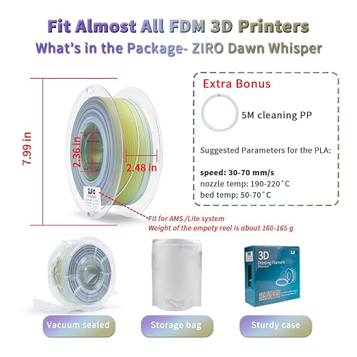 ZIRO Fast Gradient PLA, Multi Colors 3D Printer Filament, Dawn Whisper