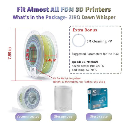 ZIRO Fast Gradient PLA, Multi Colors 3D Printer Filament, Dawn Whisper
