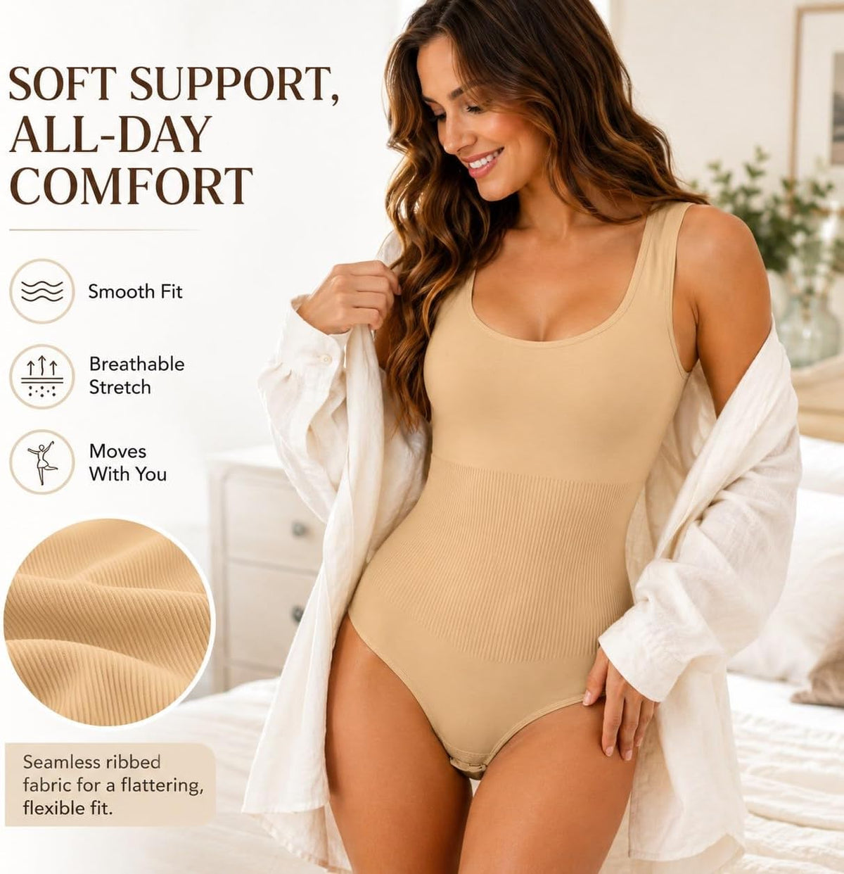 Large Size, JANSION Shapewear Bodysuit for Women Tummy Control Seamless Body Shaper Scoop Neck Tank Thong Bodysuit with Closure Underwear.