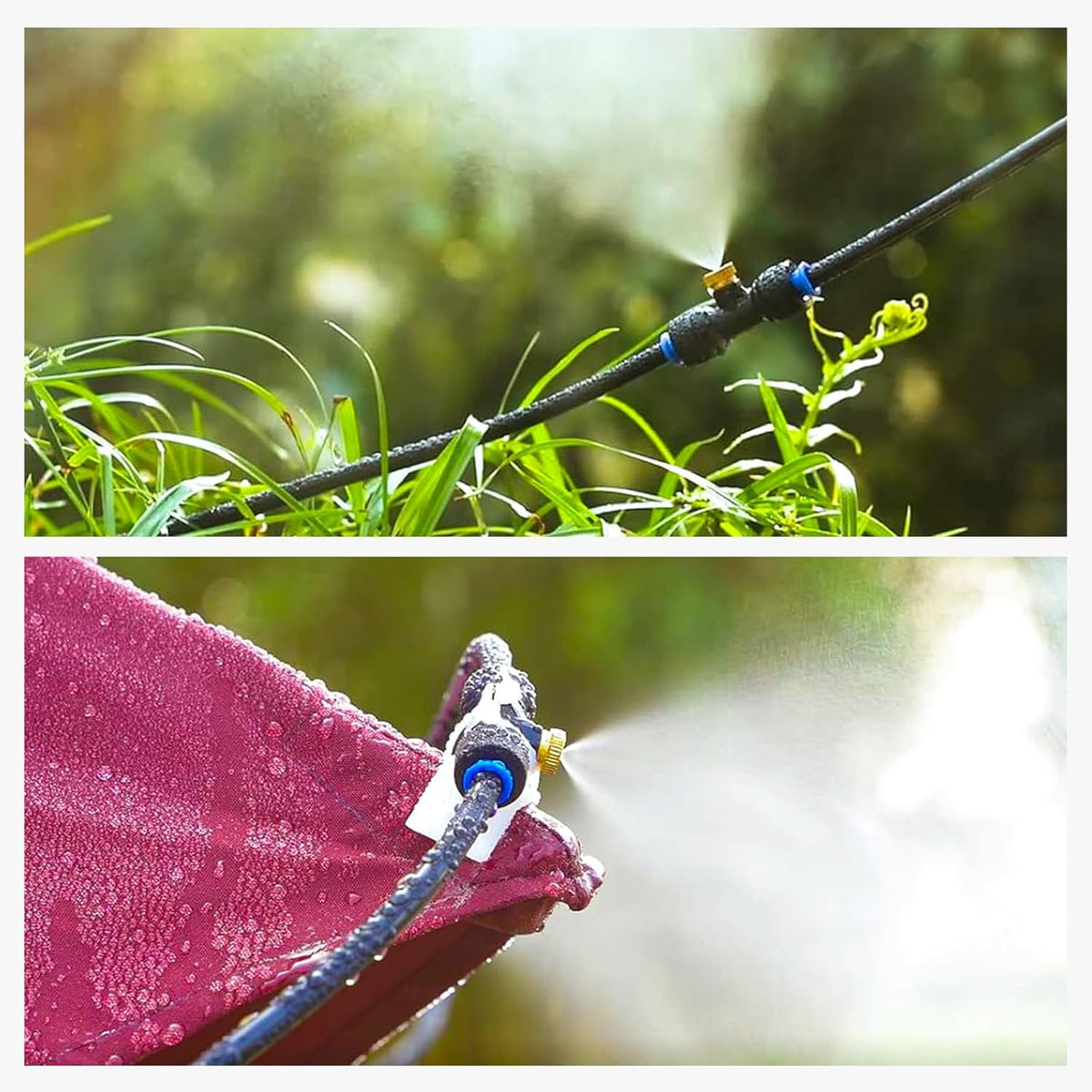 HOMENOTE Misting Cooling System Green, 42FT(13M) Pre-Assembled Kit with 15 Brass Nozzles & 3/4" Brass Adapter, Cooling Mister for Patio, Backyard, Pets, Garden & Greenhouse