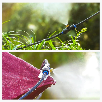 HOMENOTE Misting Cooling System Green, 42FT(13M) Pre-Assembled Kit with 15 Brass Nozzles & 3/4" Brass Adapter, Cooling Mister for Patio, Backyard, Pets, Garden & Greenhouse