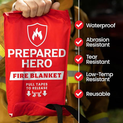 Prepared Hero Emergency Fire Blanket - 1 Pack - Fire Suppression Blanket for Kitchen, 40‚Äù x 40‚Äù Fire Blanket for Home, Fiberglass Fire Blanket