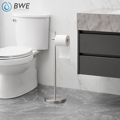 BWE Brushed Nickel Toilet Paper Holder Freestanding Toilet Paper Holder for Bathroom Toilet Paper Storage Holder Stand with Non-Slip Stable Base Modern Stainless Steel Toilet Tissue