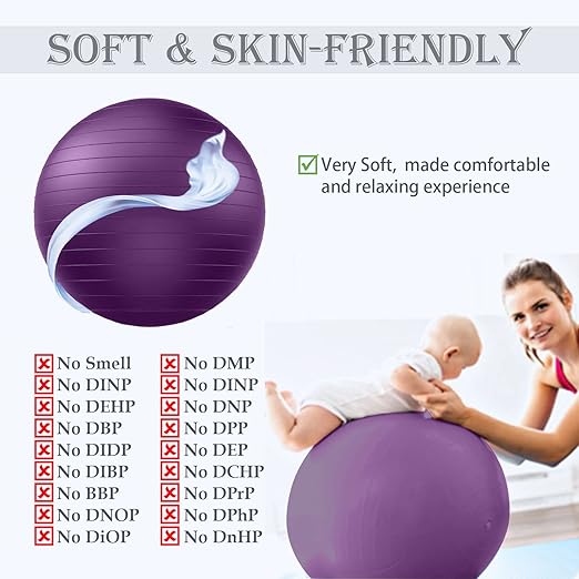 Soft Exercise ball, Anti-Burst Yoga Ball Chair Supports 2200lbs, Stability Swiss Ball w/ Pump for Pregnancy Birthing, Excersize, Workout, Fitness, Balance, Gym, Physio, Abs (Office & Home & School)