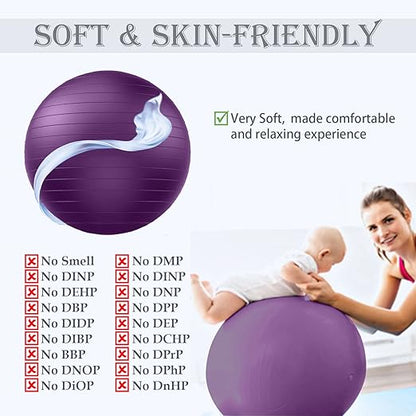 Soft Exercise ball, Anti-Burst Yoga Ball Chair Supports 2200lbs, Stability Swiss Ball w/ Pump for Pregnancy Birthing, Excersize, Workout, Fitness, Balance, Gym, Physio, Abs (Office & Home & School)
