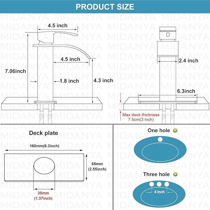 Midanya Bathroom Sink Faucet, Waterfall Nozzle, Single Handle, 1 Hole, Deck Mount, Commercial Vanity Mixer Faucet with Fold-Out Drain, Short, Brushed Gold