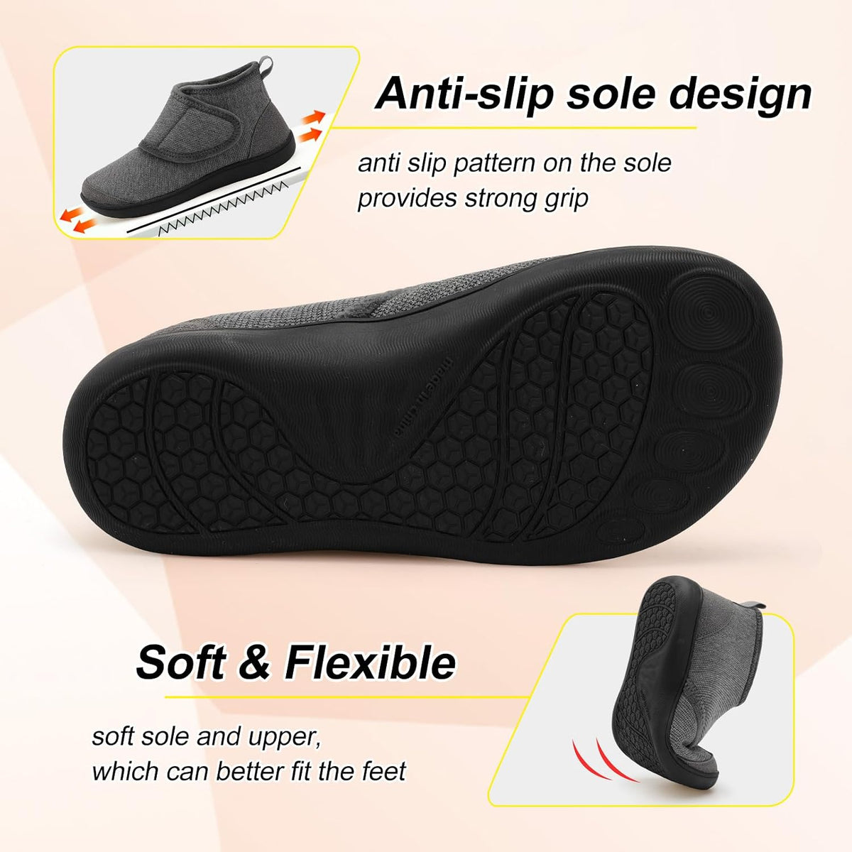 LeIsfIt Slipper Boots for Women Wide Warm House Shoes Non-slip Diabetic Winter Shoes Adjustable Bootie Slippers for Indoor & Outdoor