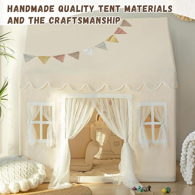 Kids Play Tent with Padded Mat, Large Play House Kids Tents for Girls and Boys, Toddler Castle Toys Bed Tents Playhouse Indoor, Neutral