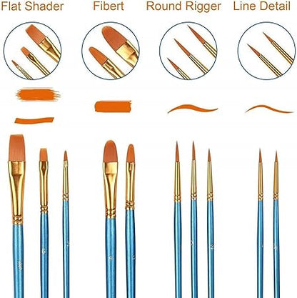 Acrylic Paint Brush Set, 1 Packs  10 pcs Watercolor Brushes Painting Brush Nylon Hair Brushes for All Purpose Oil Watercolor Painting Artist Professional Kits.
