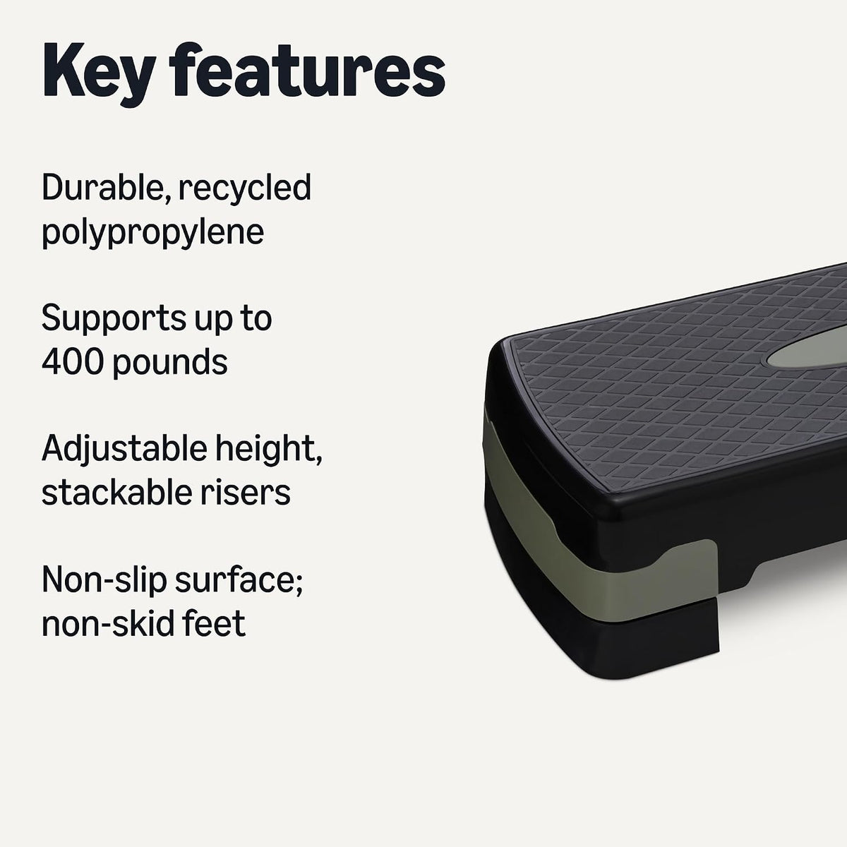 Basics Aerobic Exercise Step Platform, Adjustable Workout Stepper At Home, 68.58cm, Black/Grey