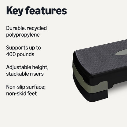Basics Aerobic Exercise Step Platform, Adjustable Workout Stepper At Home, 68.58cm, Black/Grey