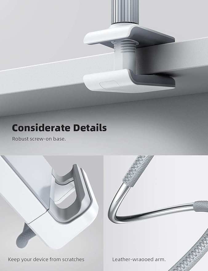 Lamicall Gooseneck Tablet Holder, Tablet Stand : Flexible Arm Clip Tablet Mount Compatible with iPad Mini Pro Air, Kindle, Switch, Galaxy Tabs, More 4.7-10.5" Devices - Gray