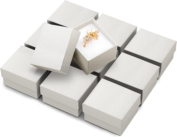 Jewelry Ring Gift Box 50 Pieces, Cardboard Gift Boxes with Flocked Foam Ring Slot, Small Jewelry Boxes for Women, Earrings Packing Box for Christmas, Stores, 2 x 1.75 x 1.12 inch (White Swirl)
