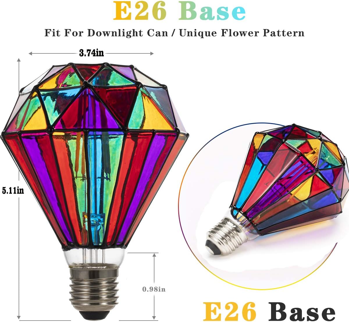 I-SHUNFA Stained Glass Edison LED Light Bulb, E26 Standard Base 6 Watts Heatless G95 Globe Shape LED Light Bulbs for Home Party, Recreation Room,Balcony,Garden,Christmas Decoration?Non-dimmable)