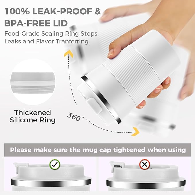 13 oz Stainless Steel Insulated Travel Coffee Mug with Fip Lid,Reusable Double Wall Vacuum Metal Coffee Cup,Portable to Go Leak Proof Cafe Thermal Tumbler for Hot & Cold Drinks(White,1)