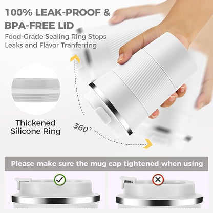 13 oz Stainless Steel Insulated Travel Coffee Mug with Fip Lid,Reusable Double Wall Vacuum Metal Coffee Cup,Portable to Go Leak Proof Cafe Thermal Tumbler for Hot & Cold Drinks(White,1)