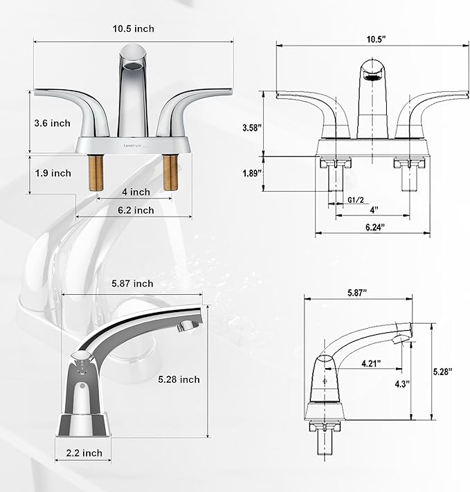 Bathroom Sink Faucet, Solid Brass 4 Inch Centerset Bathroom Faucet for Sink 3 Holes with Pop-up Drain  cUPC Lead-Free Hose, 2 Handles Modern Vanity Bath RV Faucet(Polished Chrome)