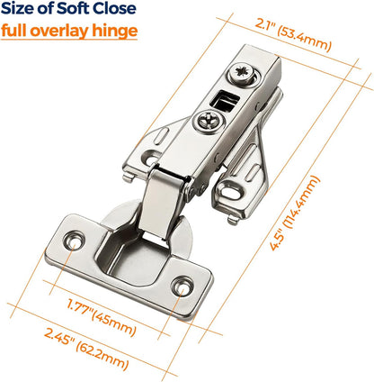 Ravinte 1 Pair 2 Packs Full Overlay Cabinet Door Hinges,105 Degree Adjustable Concealed Kitchen Cabinet Hinges Soft Close for Face Frame Cabinet