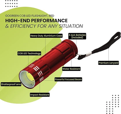 GoGreen Power GG-113-COBRD - COB LED Flashlight with batteries, Red
