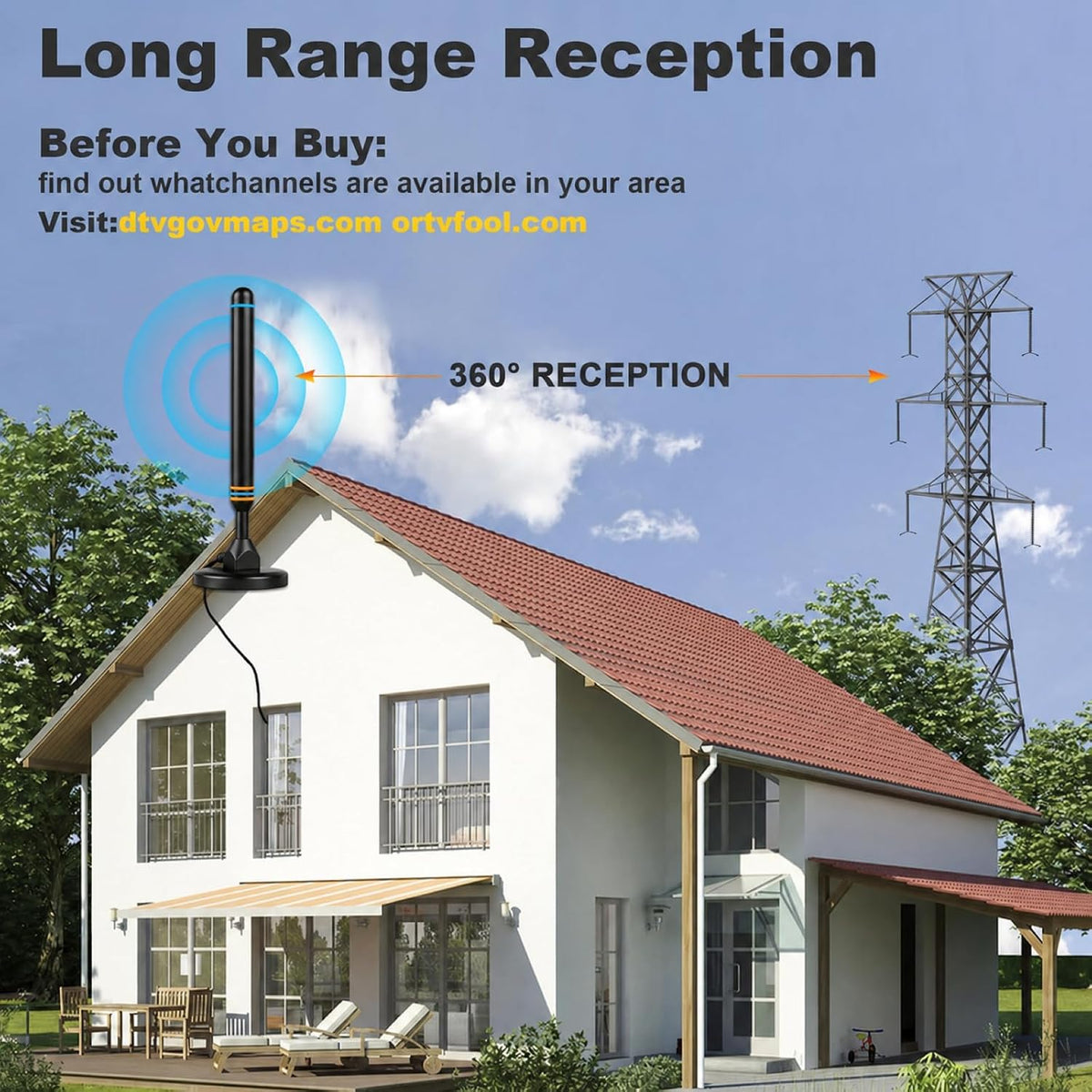 TV Antenna Indoor Antenna for Smart TV for Long Range Reception and All Smart TVs HD Digital Antenna with Amplifier Signal Booster for Local Channels Supports 4K 1080p-Interchangable Orange/Blue color rings