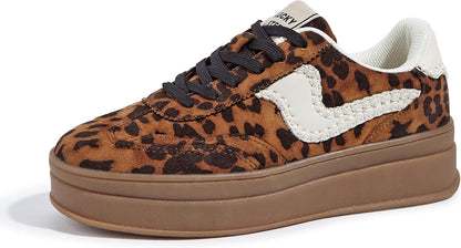 Women's Platform Fashion Sneakers Thick Sole Suede Faux Leather Classic Rubber Gum Sole Low Top Casual Walking Shoes