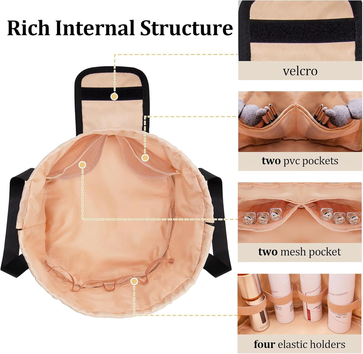 Large Barrel Drawstring Makeup Bag,Lay Travel Makeup Bag,Portable Cosmetic Bag Travel Bags Toiletry Bags for Travel Toiletries Accessories Essentials(Khaki)