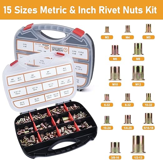 VIGRUE 16'' Rivet Nut Tool Kit Nutserts Rivnut Hand Tool Set with 15PCS Metric & SAE Mandrels