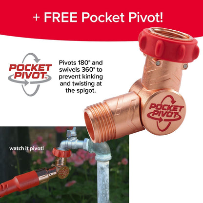Pocket Hose Copper Head 100 FT Expandable Garden Hose, Pocket Pivot 10-pattern thumb-control nozzle, 360° swivel, no-kink, 3X stronger jacket, 650 PSI anti-burst, lead-free, drinking water safe (Hose and Nozzle Only, accessories not included)